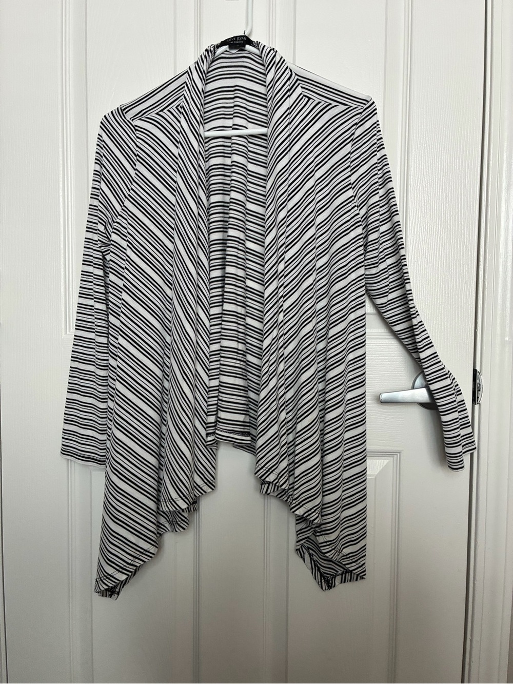 Open-Front Striped Draped Cardigan Sweater - Black & White